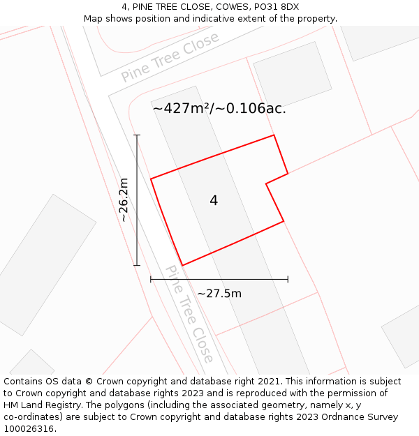 4, PINE TREE CLOSE, COWES, PO31 8DX: Plot and title map