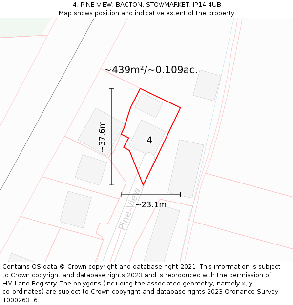 4, PINE VIEW, BACTON, STOWMARKET, IP14 4UB: Plot and title map