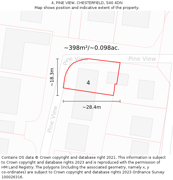 4, PINE VIEW, CHESTERFIELD, S40 4DN: Plot and title map
