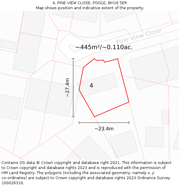 4, PINE VIEW CLOSE, POOLE, BH16 5ER: Plot and title map