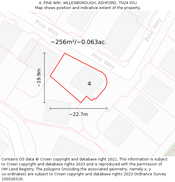 4, PINE WAY, WILLESBOROUGH, ASHFORD, TN24 0YU: Plot and title map