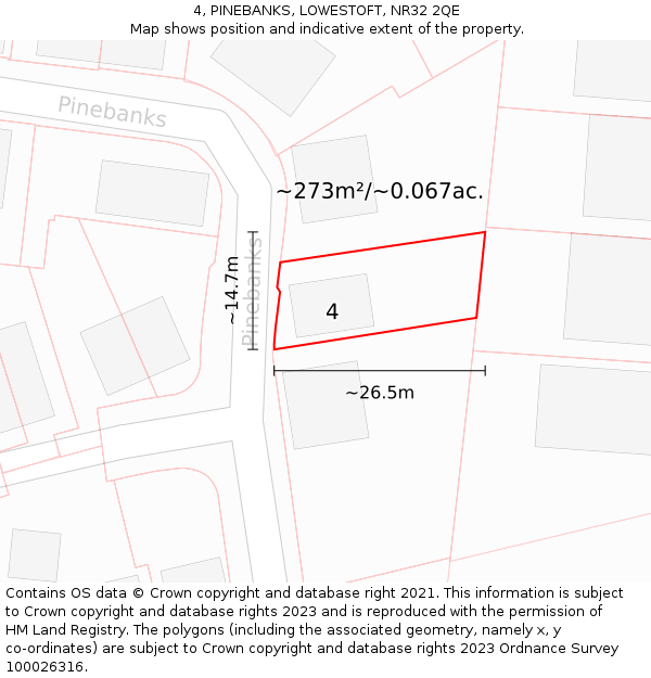4, PINEBANKS, LOWESTOFT, NR32 2QE: Plot and title map