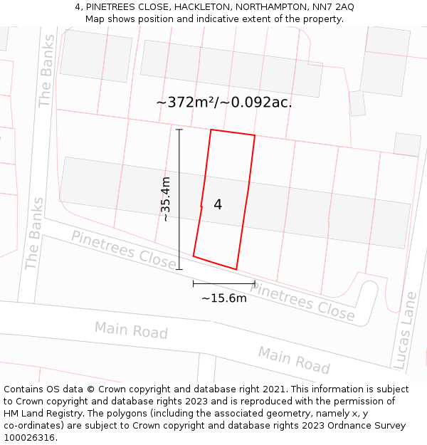 4, PINETREES CLOSE, HACKLETON, NORTHAMPTON, NN7 2AQ: Plot and title map