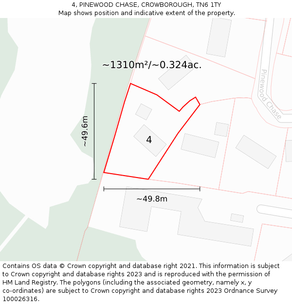 4, PINEWOOD CHASE, CROWBOROUGH, TN6 1TY: Plot and title map