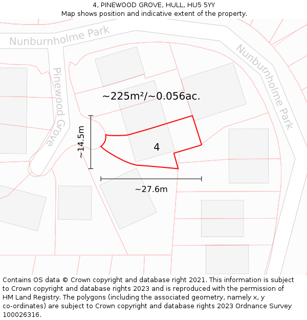 4, PINEWOOD GROVE, HULL, HU5 5YY: Plot and title map