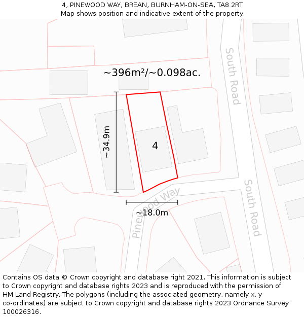 4, PINEWOOD WAY, BREAN, BURNHAM-ON-SEA, TA8 2RT: Plot and title map
