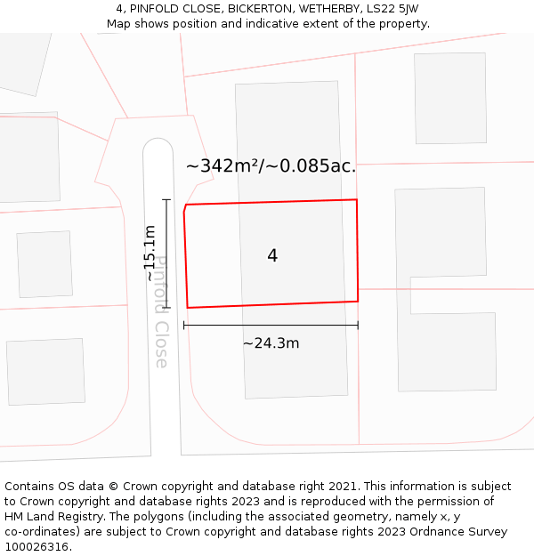 4, PINFOLD CLOSE, BICKERTON, WETHERBY, LS22 5JW: Plot and title map