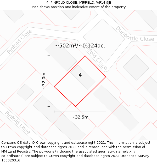 4, PINFOLD CLOSE, MIRFIELD, WF14 9JB: Plot and title map