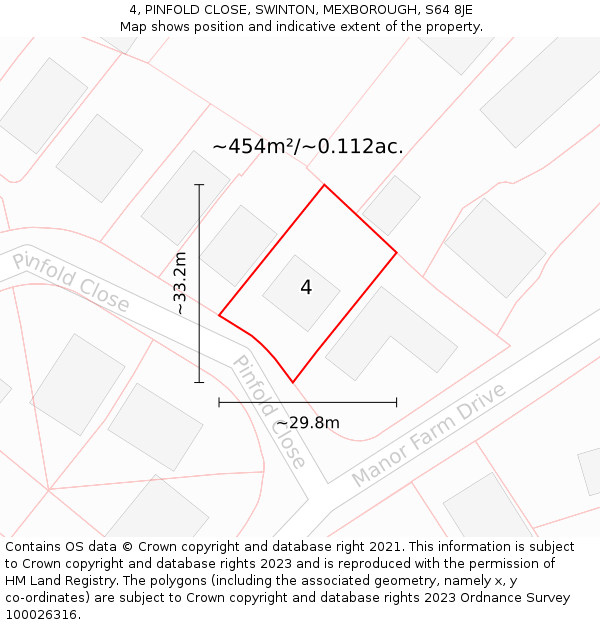 4, PINFOLD CLOSE, SWINTON, MEXBOROUGH, S64 8JE: Plot and title map