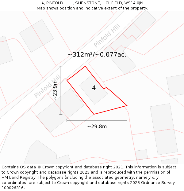 4, PINFOLD HILL, SHENSTONE, LICHFIELD, WS14 0JN: Plot and title map