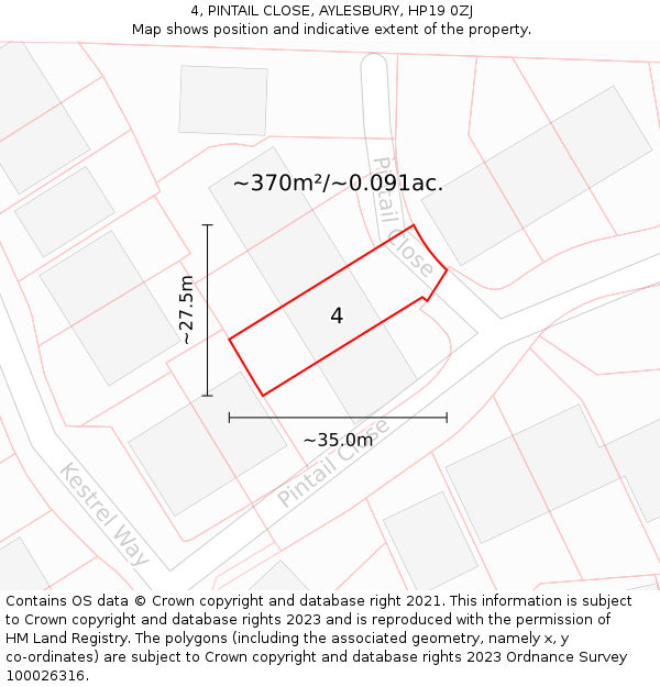 4, PINTAIL CLOSE, AYLESBURY, HP19 0ZJ: Plot and title map
