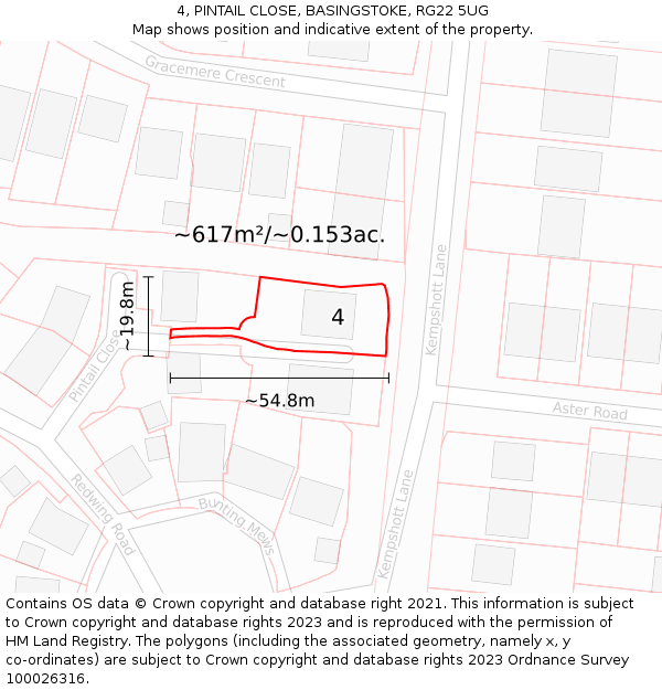 4, PINTAIL CLOSE, BASINGSTOKE, RG22 5UG: Plot and title map