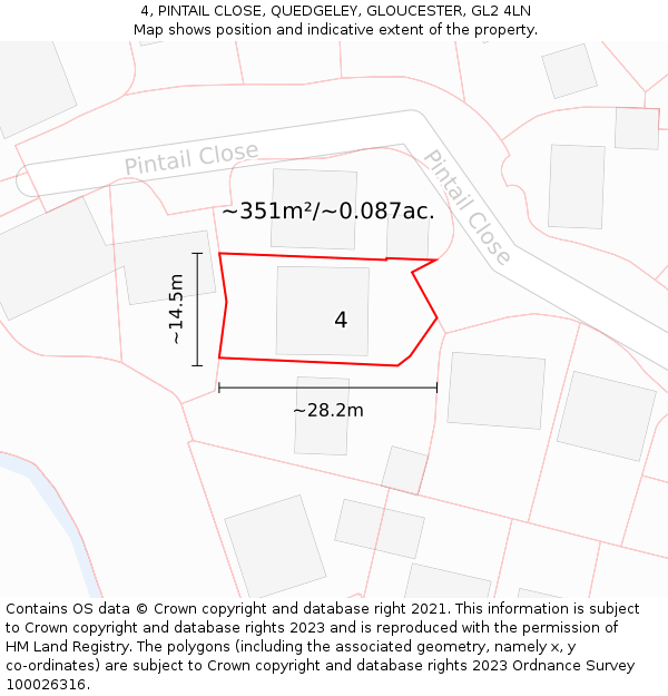 4, PINTAIL CLOSE, QUEDGELEY, GLOUCESTER, GL2 4LN: Plot and title map