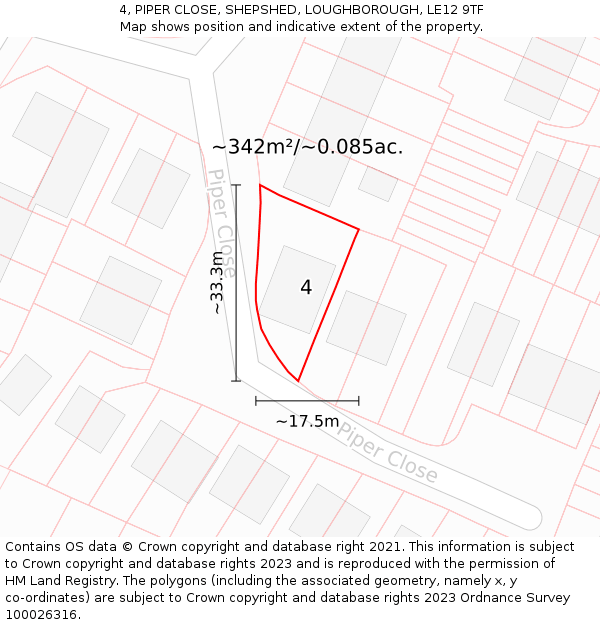 4, PIPER CLOSE, SHEPSHED, LOUGHBOROUGH, LE12 9TF: Plot and title map