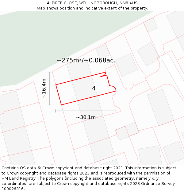 4, PIPER CLOSE, WELLINGBOROUGH, NN8 4US: Plot and title map