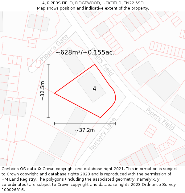 4, PIPERS FIELD, RIDGEWOOD, UCKFIELD, TN22 5SD: Plot and title map