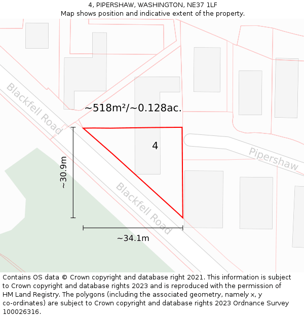 4, PIPERSHAW, WASHINGTON, NE37 1LF: Plot and title map