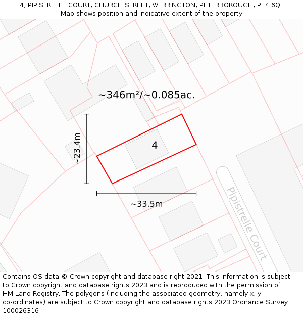 4, PIPISTRELLE COURT, CHURCH STREET, WERRINGTON, PETERBOROUGH, PE4 6QE: Plot and title map