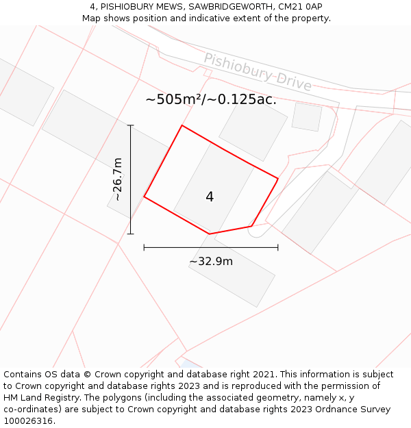 4, PISHIOBURY MEWS, SAWBRIDGEWORTH, CM21 0AP: Plot and title map