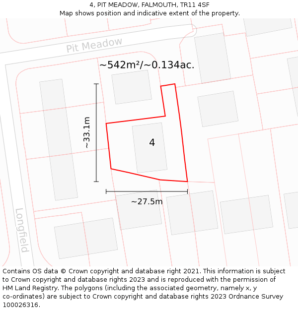 4, PIT MEADOW, FALMOUTH, TR11 4SF: Plot and title map