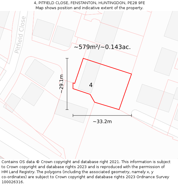 4, PITFIELD CLOSE, FENSTANTON, HUNTINGDON, PE28 9FE: Plot and title map