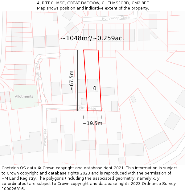 4, PITT CHASE, GREAT BADDOW, CHELMSFORD, CM2 8EE: Plot and title map