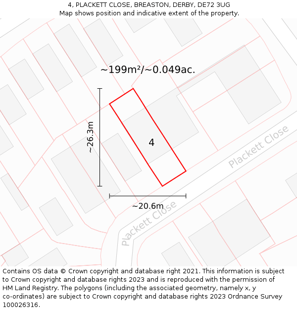 4, PLACKETT CLOSE, BREASTON, DERBY, DE72 3UG: Plot and title map