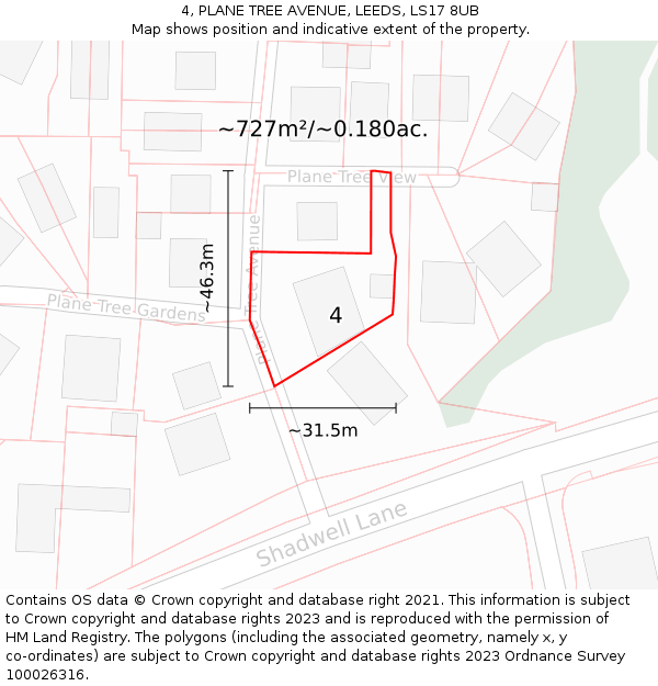 4, PLANE TREE AVENUE, LEEDS, LS17 8UB: Plot and title map
