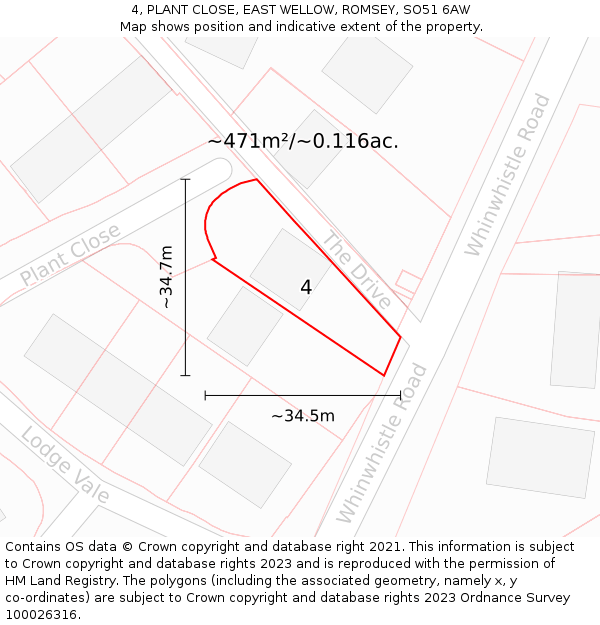4, PLANT CLOSE, EAST WELLOW, ROMSEY, SO51 6AW: Plot and title map