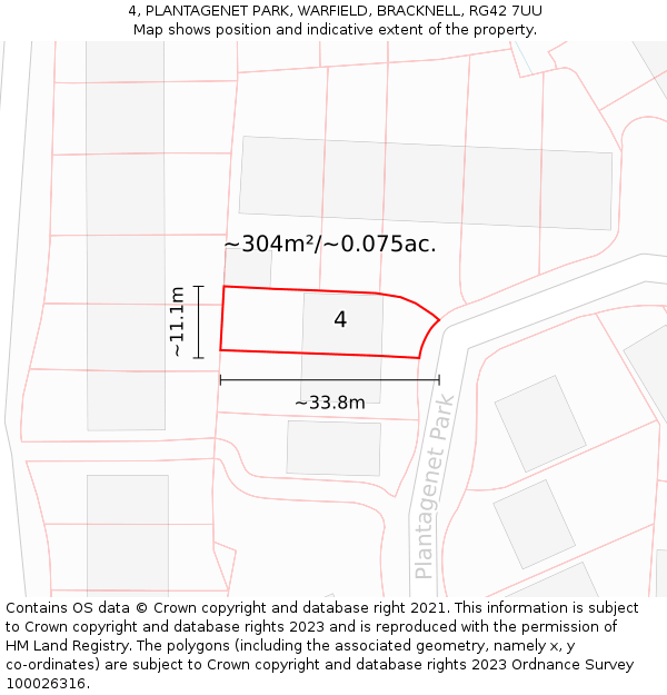 4, PLANTAGENET PARK, WARFIELD, BRACKNELL, RG42 7UU: Plot and title map