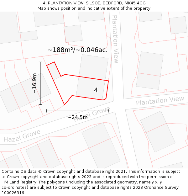 4, PLANTATION VIEW, SILSOE, BEDFORD, MK45 4GG: Plot and title map