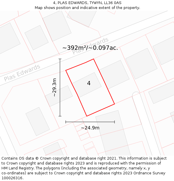 4, PLAS EDWARDS, TYWYN, LL36 0AS: Plot and title map