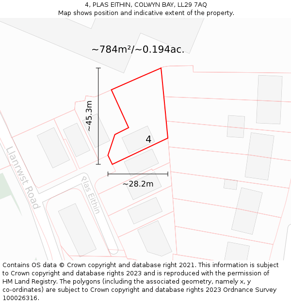 4, PLAS EITHIN, COLWYN BAY, LL29 7AQ: Plot and title map