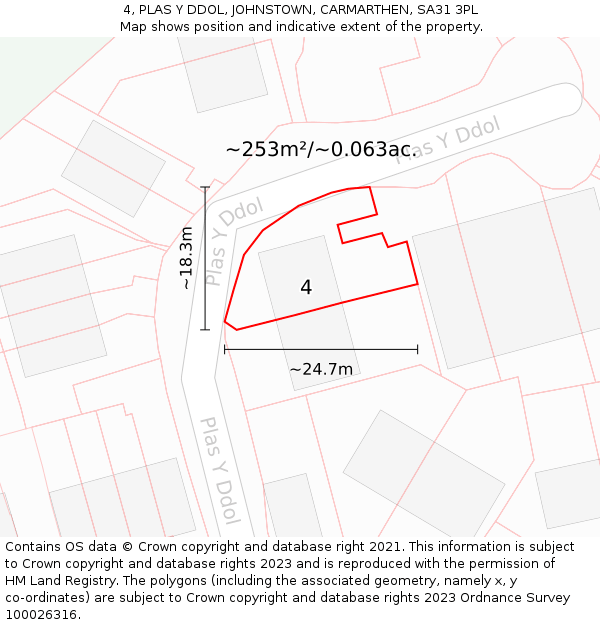 4, PLAS Y DDOL, JOHNSTOWN, CARMARTHEN, SA31 3PL: Plot and title map