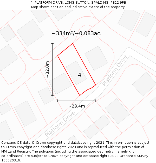 4, PLATFORM DRIVE, LONG SUTTON, SPALDING, PE12 9FB: Plot and title map