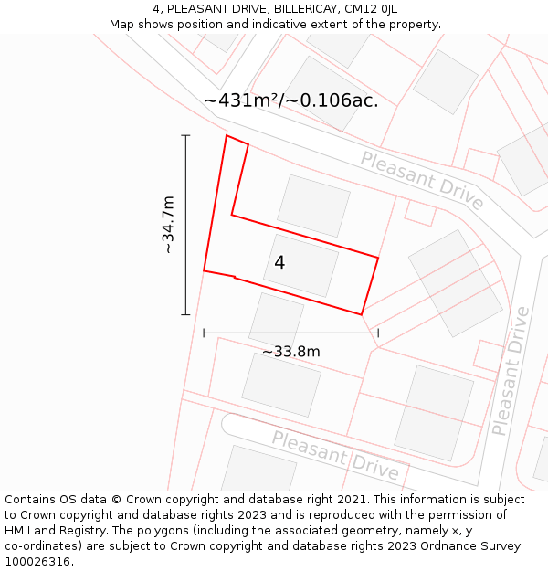 4, PLEASANT DRIVE, BILLERICAY, CM12 0JL: Plot and title map