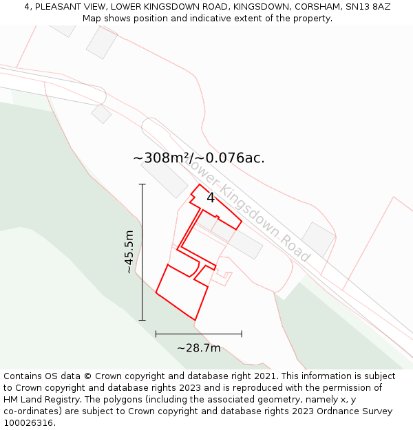 4, PLEASANT VIEW, LOWER KINGSDOWN ROAD, KINGSDOWN, CORSHAM, SN13 8AZ: Plot and title map