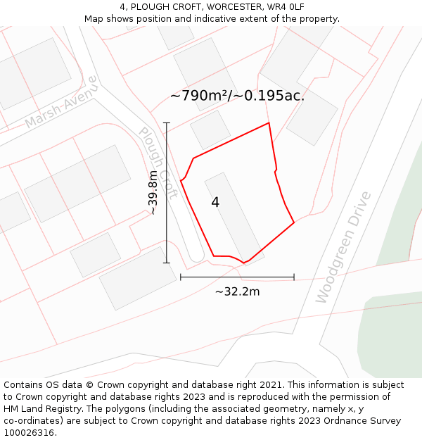 4, PLOUGH CROFT, WORCESTER, WR4 0LF: Plot and title map