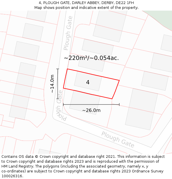4, PLOUGH GATE, DARLEY ABBEY, DERBY, DE22 1FH: Plot and title map