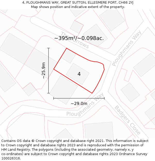 4, PLOUGHMANS WAY, GREAT SUTTON, ELLESMERE PORT, CH66 2YJ: Plot and title map