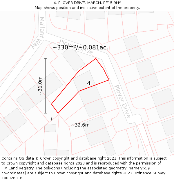 4, PLOVER DRIVE, MARCH, PE15 9HY: Plot and title map