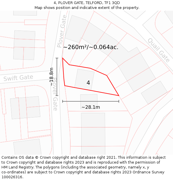 4, PLOVER GATE, TELFORD, TF1 3QD: Plot and title map