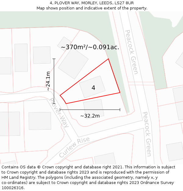 4, PLOVER WAY, MORLEY, LEEDS, LS27 8UR: Plot and title map