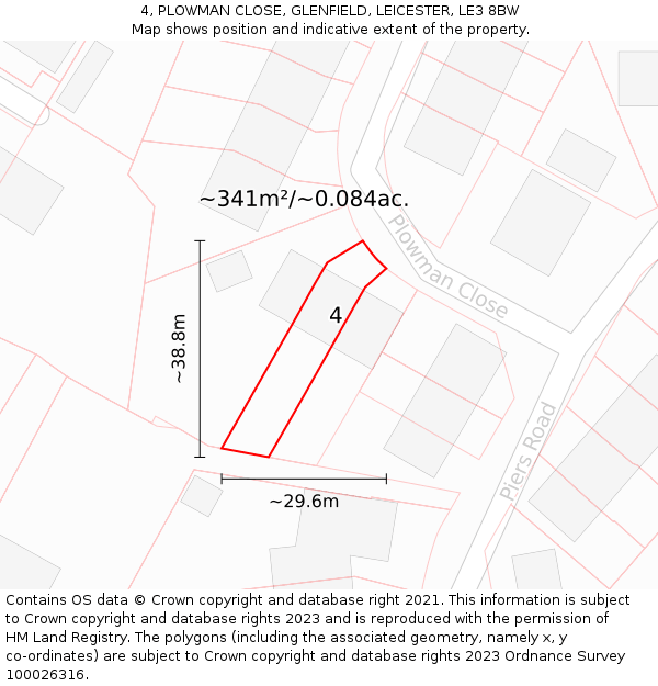 4, PLOWMAN CLOSE, GLENFIELD, LEICESTER, LE3 8BW: Plot and title map