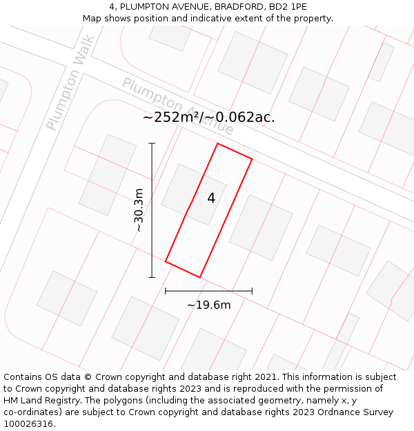 4, PLUMPTON AVENUE, BRADFORD, BD2 1PE: Plot and title map