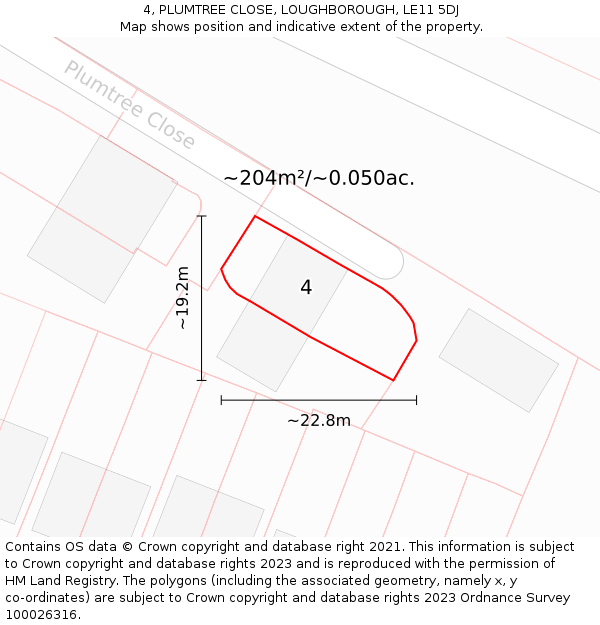 4, PLUMTREE CLOSE, LOUGHBOROUGH, LE11 5DJ: Plot and title map