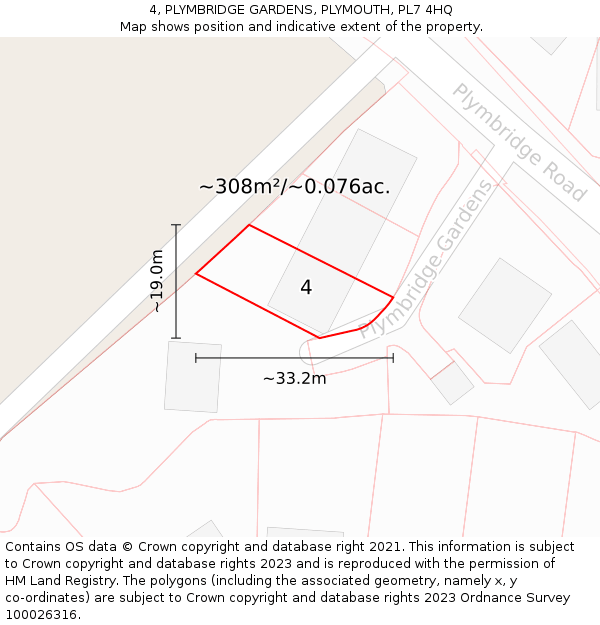 4, PLYMBRIDGE GARDENS, PLYMOUTH, PL7 4HQ: Plot and title map