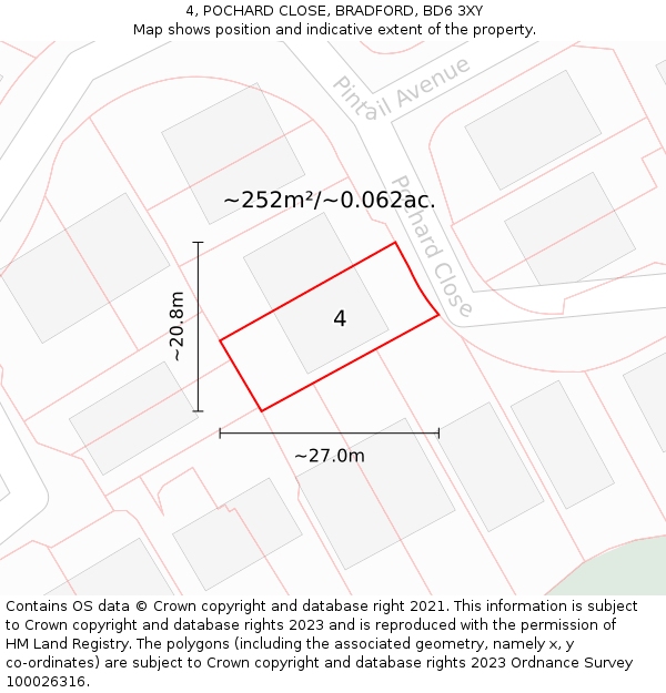 4, POCHARD CLOSE, BRADFORD, BD6 3XY: Plot and title map