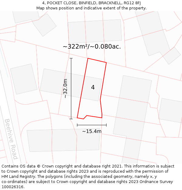 4, POCKET CLOSE, BINFIELD, BRACKNELL, RG12 8FJ: Plot and title map