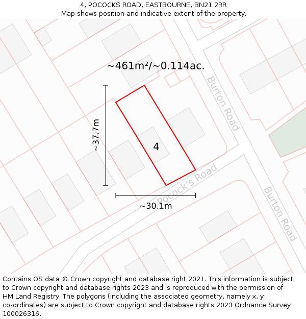 4, POCOCKS ROAD, EASTBOURNE, BN21 2RR: Plot and title map